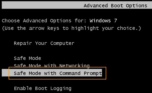 boot windows 7 in safe mode with command prompt