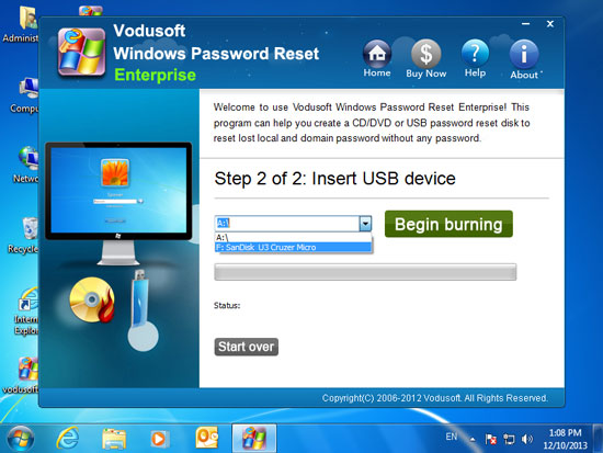 Begin burning to USB