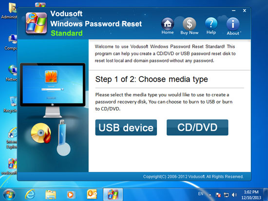 choose USB to create password reset disk