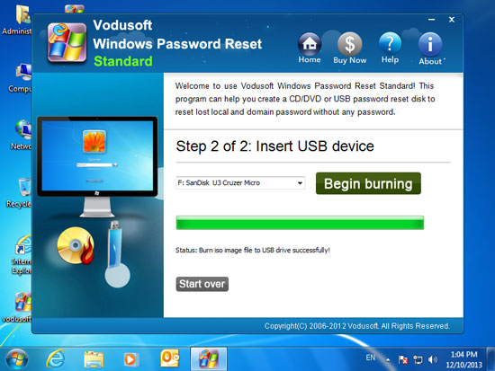 complete creating Windows 7 password reset disk