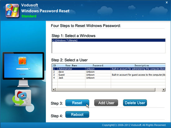 reset user password