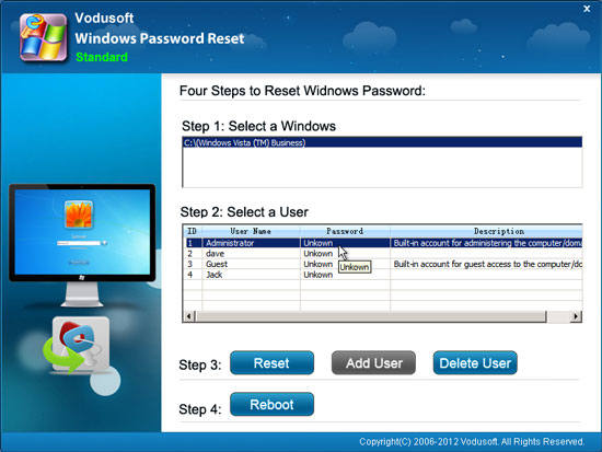select Windows Vista administrator account