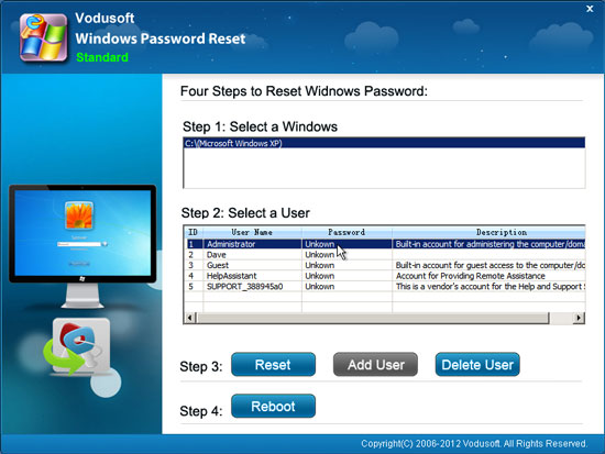 select Windows XP administrator account