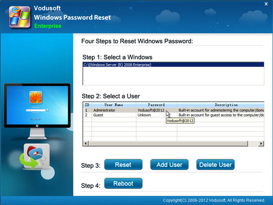 reset domain user acocunts password in server 2008